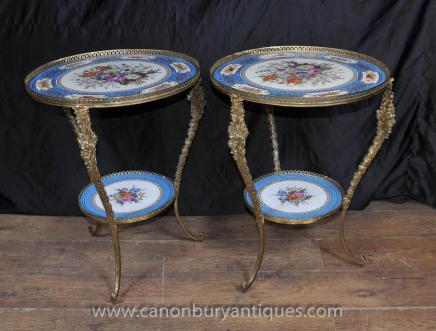 Pair Sevres French Porcelain Cocktail Tables Side Table